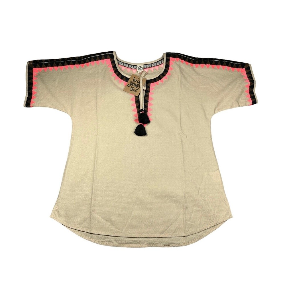 Ivy‎ Jane Triangles Top With Tassels Ivory XS pink Black Brown Blouse